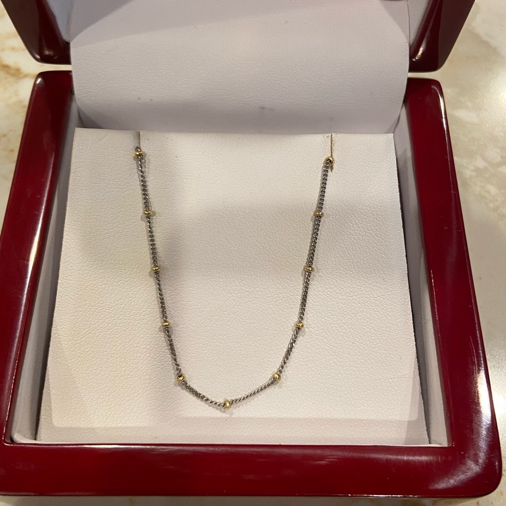 SOLD ON EBAY Solid 18kt White and Yellow Gold Beaded Necklace, 18”